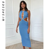 Ribbed O Neck Sexy Cut Out Sleeveless Midi Dress Knit Backless Elegant Bodycon Dresses 2021 Fall Party Club White Trim UK
