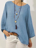 Women Blouse Long Sleeve Solid Cotton Linen Shirts Female Casual Basic Robe Soft Tunic Oversized Blouse for Women Tops-Outfit
