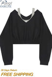 Sweatshirt Hoodies Fashion Female Chic Loose Casual Streetwear Patchwork Ins Street Y2K Fake Two Pieces Hoodies Crop