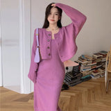New Autumn O Neck Cardigan Short Knitted Sweaters Slim High Waist Spaghetti Strap Dress Temperament