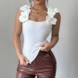 Fongt Three-Dimensional Flowers Elegant Spring And Summer Knitted Vest