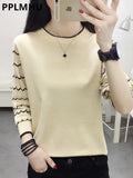 Knit T-shirts Korean Bottom Pullover Hollow Out Knitwear 3/4 Sleeve O-neck Tees Casual Elegant New Chic Spring Summer