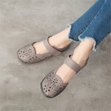 Hollow Genuine Leather Breathable Soft Flat Sandals Summer Women Shoes Woman Casual Solid Buckle Strap Ladies