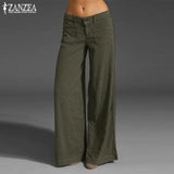 2023 ZANZEA Vintage Elegant Wide Leg Pants Women's Summer Trousers Button Front Zip Turnip Causal Turnip Pantalon 7 703-1-Outfit