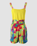 2023 New Summer Sleeveless Vest Leisure Printed Shorts Set Women's Spot-Outfit