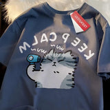 Keep Calm Cat Hair Dryer Print T-shirt-Outfit
