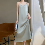Fongt Acetate Silk Sling Dress Women Summer Loose Inside The Long Dress French Design Fairy Set Of Blind