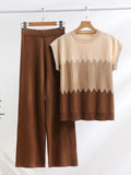 Fongt Suit Casual Collar Three-Sleeved Knitted Shirt High Waist Thin Leg Trousers Two Sets
