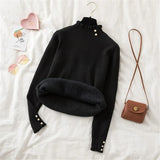 Turtleneck Plus Velvet Slim Sweater Women Winter Warm 2023 Thicken Knitted Pullover Casual Fleeve Lined Bottomed
