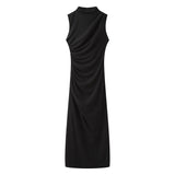 New Wrinkle Decorated Slim Long Midi Dress 3152200-Outfit
