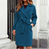 Women Hot Pink Trench Coat Casual Mid Long Overcoat Lapel Open Front Cardigan Outwear Woolen Boot Winter Jackets for Women-Outfit
