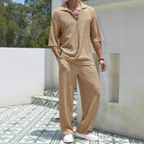 Fongt New Commuting Suit Casual Shirt Solid Color Short-Sleeved Trousers Men's Two Casual Sets