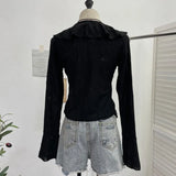 Fongt Wind To Make Old Hole Horn Long Sleeve Open Shirt Tie With Lotus Leaf Side V Collar Sunscreen Shirt 9280