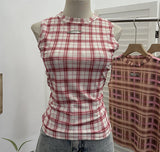 Fongt Mesh Vest Retro Design Slim Slimming Sleeveless T-Shirt Short Top 8036