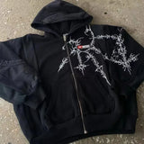 Fongt Skull-Skull Butterfly Street Hicakh Goth Harajuku Y2k Black Zipper Double Jacket Women's Jacket