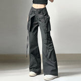 New Spring Women's Wear High Waist Design Feeling Cross Ribbon Fashion Street Style Leisure Woven Trousers-Outfit