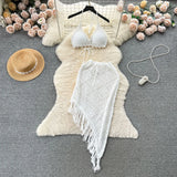 Fongt Holiday Suit Women's Design Bikini Hanging Neck Vest Tuxedo Skirt Knitted Two-Piece