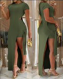 Fongt Spring And Summer Fashion Casual Open Fork Dress Set Women's Clothing
