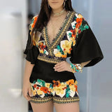 New Spring / Summer 2023 Wish Partially Printed Deep V One-Piece Shorts Are Available From Women's Stock.-Outfit