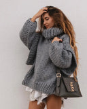 Knit Turtlrneck Double Lantern Sleeve Women Pullover Thick Warm Oversized Loose Top Sweater 2023 Fall Winter Chic Knitwear-Outfit