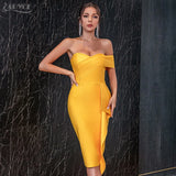 Summer Off Shoulder Bodycon Bandage Dress Women 2022 Sexy Ruffles Short Sleeve Hot Celebrity Club Evening Midi Party