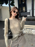 Fongt Xixi 13 Lines 2025 Autumn White Standard Temperament Round Tie-In Wool Knitted Sweater 25385