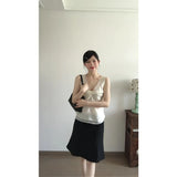 Fongt Spice Girls Kinesi V-Neck Vest Small Top With Stylish Simple A-Word Thin Fishtail Half-Dress Woman Two-Case