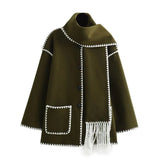 2024 Autumn / Winter New Women's Street Fashion Scarf Patchwork Woolen Coat W063 2788-Outfit