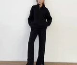 Fongt Selling Solid Cotton Jacket Set Zipper Plus Velvet Loose Top Sports Pants Women