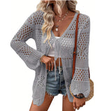 Fongt Beach Knitted Jersey In Summer 2025 Sexy Solid Color Knitted Beach Swimwear Shirt Sunscreen Cardigan