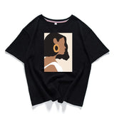 Neck Short Sleeve Loose Harajuku Avatar Print Chic Women's T-shirt Summer Korean Version 95% Cotton Stretch Female