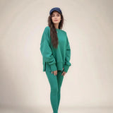 Fongt Autumn And Winter Women's Leisure Loose Long-Sleeved Collar Open Fork Tight Trouser Trouser Suit