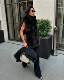 Fongt Spring Women's Women's Vest Comfortable Leisure High-Necked Fur Sleeveless Waist Warm Vest