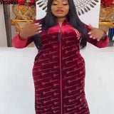 Elasticity Velvet African Dashiki Flowers Pattern Print Dress Winter Long Sleeve Party African Dresses For Women Africa