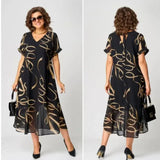 Fongt And Summer New Ocean Atmosphere Age-Old Size Women's Printed Short-Sleeved Dress Women