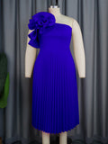 Fongt Fashion Three-Dimensional Flower Dress Sexy Shoulder Slanted Hundredfolded Dresses
