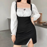 Slim Wrinkled Lace Maid Dress-Outfit
