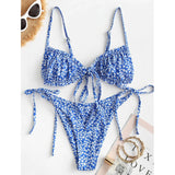 Push Up Sexy Bikinis Women Floral Swimwear Triangle Bikini Set Female Pleated Swimsuit Brazilian Bathing Suits Beach Wear-Outfit