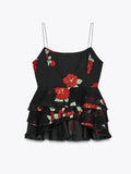 Fongt Summer Black Rose Dress Women's New Korean Sling Dress Skirt Half Dress