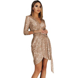 Fongt New Summer Women's Sexy Seven-Sleeve Beads V Tie With Dress
