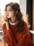Fongt Year's Popular Beautiful Orange Round-Neck Sweater Women Wear Loose Knitting Tops In Autumn And Winter With A Small Fragrant Wind