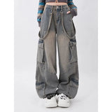 Fongt Women Autumn Dopamine Wearing Retro Work Pants To Make Old Pocket Design Straight Trousers