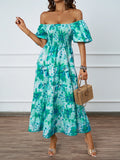 Fongt New Temperament Collar Print Pony Dress Bubble Sleeve Dress Woman