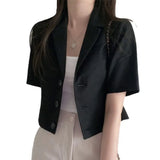Fongt Version Of The Solid Color Short-Sleeved Cotton Tice Small Suit Woman 2025 Spring And Summer New Leisure Temperament Short Suit Coat