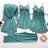 Simulation Silk Pajamas Lingerie Five-Piece Set Slings Sexy Lady Bathrobe Home Clothes