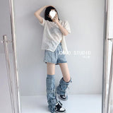 Fongt Hottie Fried Street Wash Denim Leg Set Design Strap Pile Trousers Calves Denim Shorts Cover