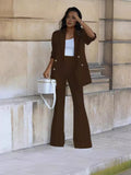 Fongt New Solid Color Casual Suit Wide Leg Pants Suit Two Sets