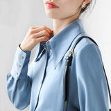 Fongt Blue Sharp Collar Shirt Woman 2025 Spring And Autumn Design Small Commuting Professional Shirt Vinegar