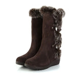 Winter Boots Flock Winter Shoes Ladies Fashion Snow Boots Shoes Thigh High Suede Mid-Calf