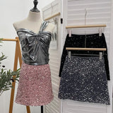 Fongt Lewd Skirt High Waist Thin Anti-Light Bag A Word Flashy Bundi Skirt 8021